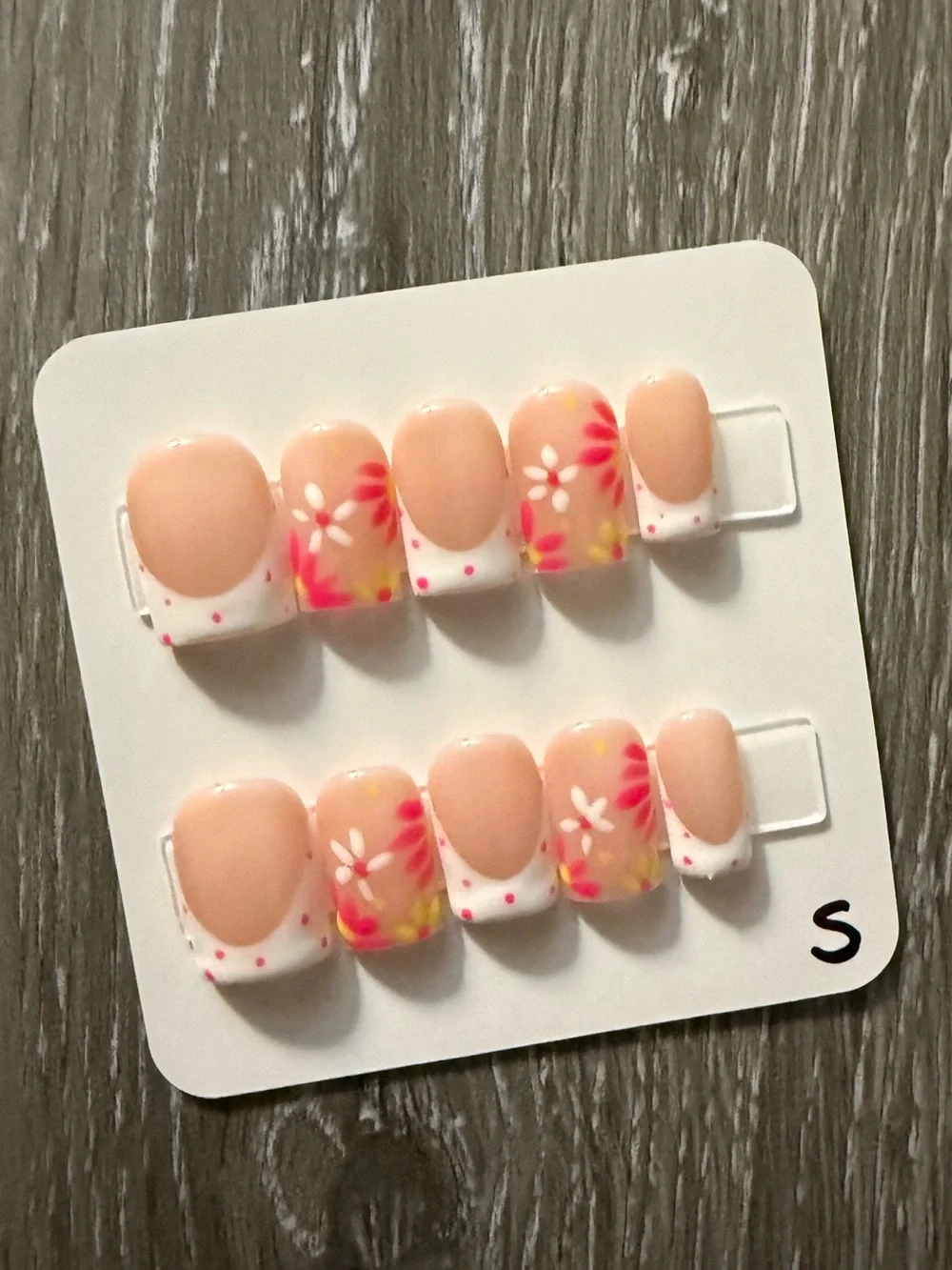 Peach Floral French Tip Press-On Nails - Small